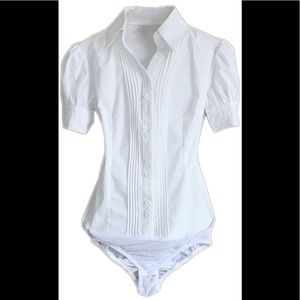 Soojun Women's Short Sleeve Bodysuit Button Down Formal Dress Shirt